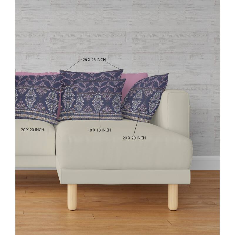 26" X 26" Blue And Pink Broadcloth Floral Throw Pillow Bed Bath